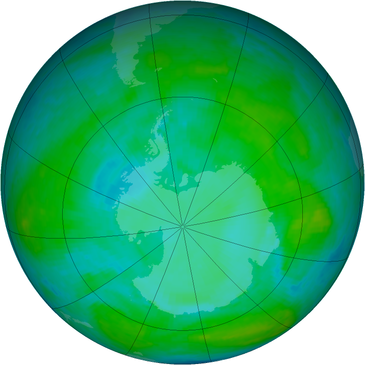 Antarctic ozone map for 21 January 1990